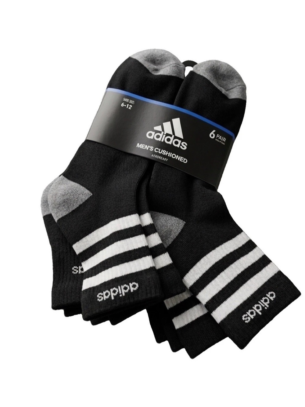 Adidas Men'sCushioned Quarter Sports Comfort 6 Pairs Socks Shoe Size 6-12